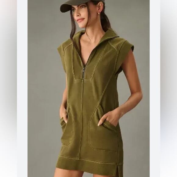 Daily Practice Anthropologie Meru Olive Green Mini Shift Dress size small cotton - Picture 1 of 10